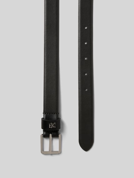 Produktfoto, Gürtel aus echtem Leder von Tommy Hilfiger, Optik: Unifarben, Dornschließe, Logo-Applikation aus Metall, Glattleder, Material: echtes Leder