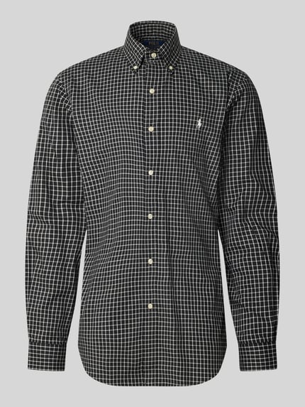 Produktfoto, Custom Fit Freizeithemd aus reiner Baumwolle von Polo Ralph Lauren, schwarz-weiß kariertes Muster, glatte Textur, weiße Knöpfe