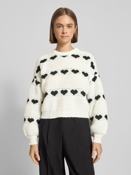 PIECES Relaxed Fit Strickpullover mit Herzprint Modell 'NOVE' Ecru 4