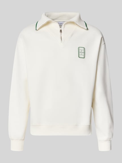 Produktfoto, Loose Fit Troyer aus Baumwoll-Mix Model 'Tennisc' von Lacoste in Creme mit geripptem Troyer-Kragen, Herren Troyer von Lacoste