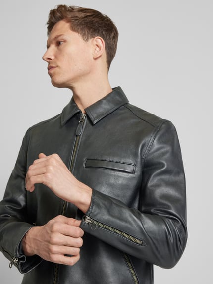 Samsøe Samsøe Lederjacke mit Reißverschlusstaschen Modell 'CLIFF' Black 3