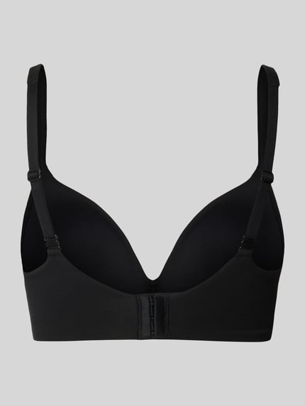 Produktfoto, schwarzer Slim Fit BH aus Baumwoll-Mix von Schiesser mit elastischem Material, Haken-Verschluss und verstellbaren Schulterriemen.