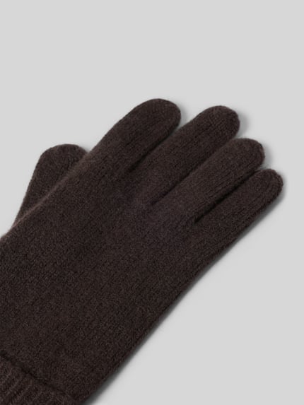 Produktfoto, Handschuhe aus reinem Kaschmir mit gerippten Abschlüssen von Christian Berg Woman, braune Farbe, weiche Textur, Damen Handschuhe