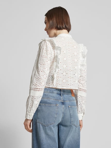 The Kooples Bluzka koszulowa krótka z haftem angielskim Biały 5