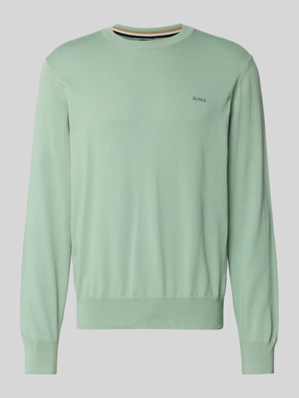 Produktfoto, Regular Fit Gebreide pullover uit puur katoen Model 'UPCAS' van BOSS, look: effen, labelstitching, ronde hals, lange mouw, geribde rompzoom
