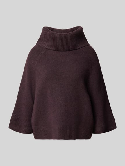 Produktfoto, Relaxed Fit Strickpullover aus elastischem Woll-Mix von COMMA, mieszanka wełny, krój relaxed fit, golf, rękaw o dł. 3/4, dł. tyłu w rozmiarze S: 55 cm, długość rękawów w rozmiarze S: 40 cm, model 'OKTOBER', faktura dzianiny, kolor ciemnobrązowy