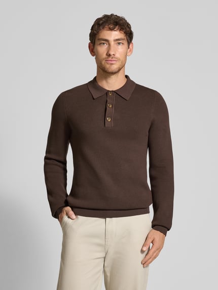Casual Friday Sweter z dzianiny z kołnierzykiem polo model ‘ABEL’ Czekoladowy 4