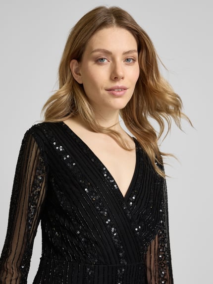 Lace & Beads Cocktailkleid in Wickel-Optik Black 3