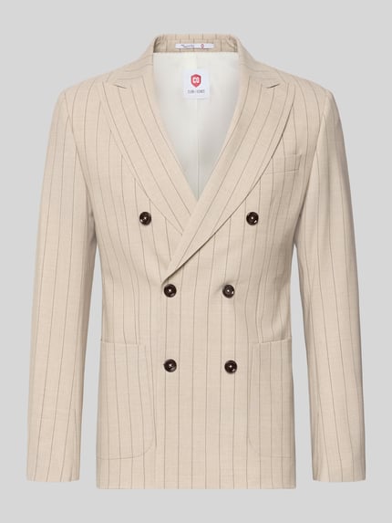 Produktfoto, Slim Fit Sakko mit Reverskragen Modell 'Phinix' von CG - Club of Gents, beige mit feinen Streifen, Zweireiher, glatte Textur