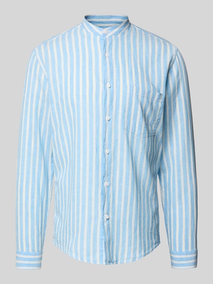 Lindbergh Slim fit vrijetijdsoverhemd met borstzak van een mix van linnen en katoen Blauw - 2