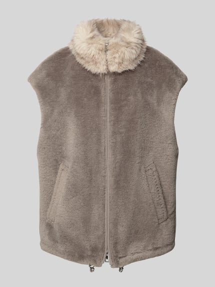 Marc Cain Regular Fit Weste mit Kunstfellbesatz und Woll-Anteil Taupe 2