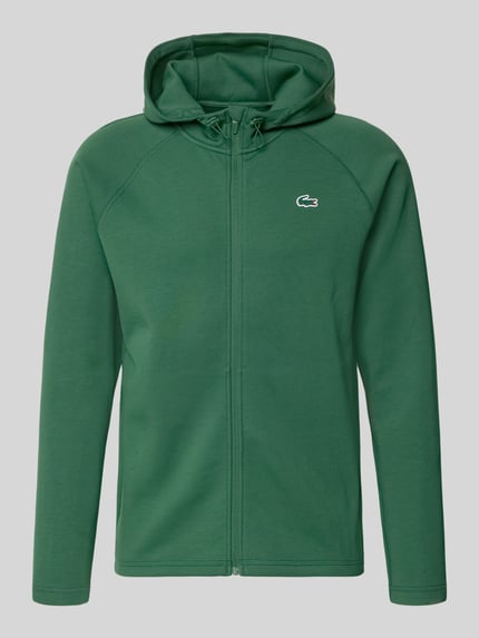 Produktfoto, Regular Fit Sweatjacke mit Baumwoll-Anteil von Lacoste, efekt: jednolity kolor, zamek błyskawiczny, naszywka z logo, kaptur z tunel, długi rękaw, wpuszczane kieszenie, scuba, mieszanka bawełny