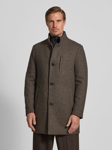 MCNEAL Regular fit lange wollen jas met opstaande kraag Donkerbruin gemêleerd - 4