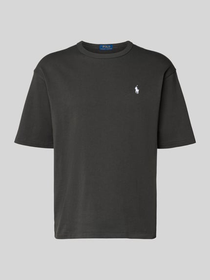 Produktfoto, Relaxed Fit T-Shirt mit Label-Stitching von Polo Ralph Lauren in Schwarz, reine Baumwolle, Rundhalsausschnitt, glatte Textur