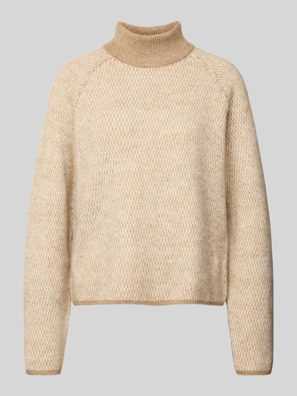 VERO MODA Sweter z półgolfem o kroju regular fit z wzorem na całej powierzchni model „FELIZE” Piaskowy 2