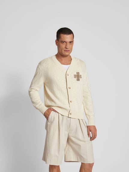 ISNURH Gebreid jack met motiefstitching Zand - 4