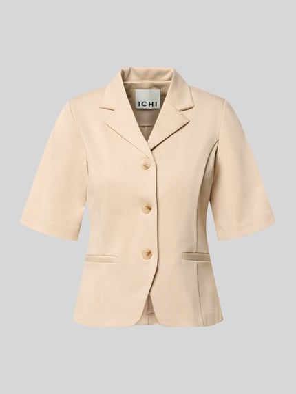 Productfoto, Blazer mit Viskose-Anteil Modell 'Kate' van ICHI in beige, getailleerd, elastische materiaalmix, reverskraag, halflange mouwen, knoopsluiting, paspelzakken.