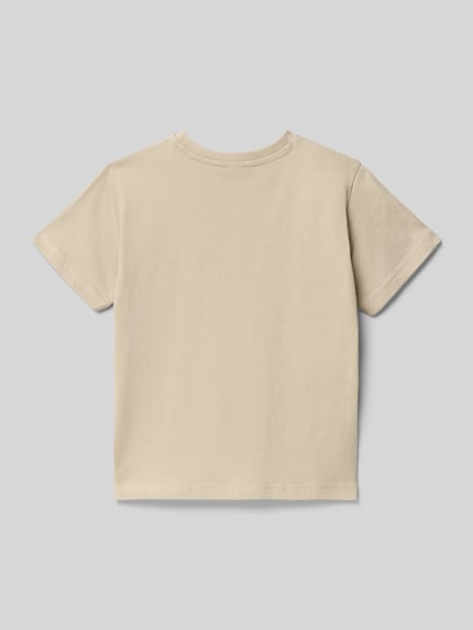 Produktfoto, T-Shirt aus reiner Baumwolle von Mayoral in Beige, gerader Schnitt, Rundhalsausschnitt, kurzärmelig, glatte Textur, Rückenlänge bei Größe 116: 42 cm