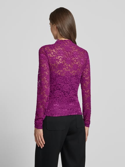 Jake*s Casual Langarmshirt mit semitransparentem Spitzendesign Violett 5