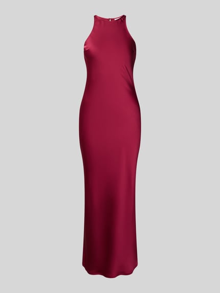 Productfoto, midi-jurk uit satijn model 'RAVENNA' van Vila, recht model, ronde hals, knoopsluiting achter, dames, bordeauxrood