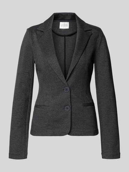 Produktfoto, Slim Fit Blazer mit Reverskragen Modell 'CHARLIE' von GUIDO MARIA KRETSCHMER WOMAN, dunkelgraues Strukturmuster, Viskose-Mix mit Stretch, Knopfverschluss, Paspeltaschen