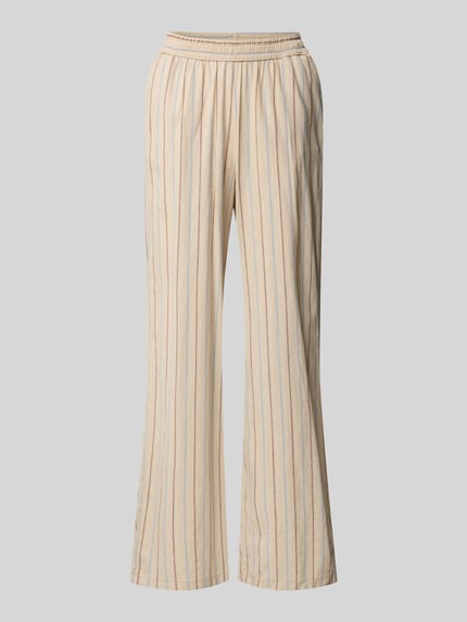 Productfoto, Wide Leg Pants met elastische tailleband model 'ELLA' van JJXX, beige met fijne lijnen, katoen-linnenmix, loose fit