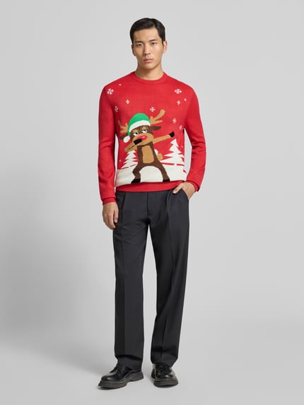 Montego Slim Fit Pullover in Strick-Optik Rot 1