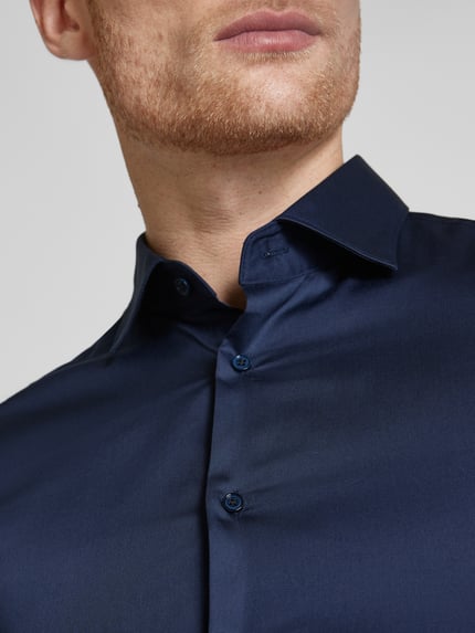 Seidensticker Slim fit zakelijk hemd met kentkraag van satijn Marineblauw - 3