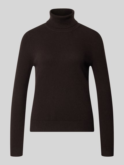 Produktfoto, Regular Fit Rollkragenpullover aus reinem Kaschmir von Christian Berg Woman in dunklem Braun, gerippter Kragen, glatte Textur