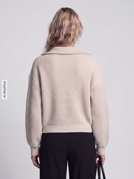 Jake*s Casual Loose Fit Troyer aus reiner Baumwolle Ecru 5