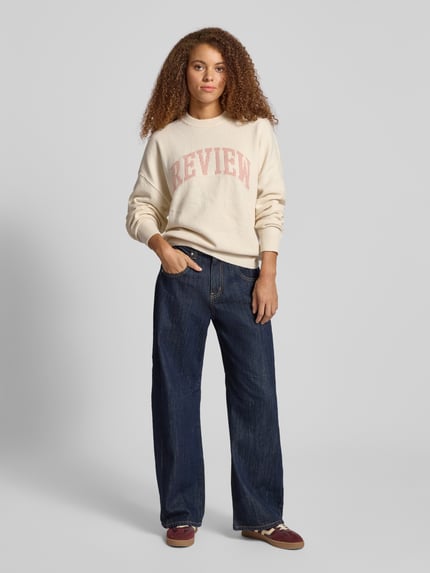 REVIEW Oversized Strickpullover mit Rundhalsausschnitt Offwhite Melange 1