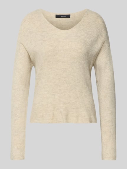 VERO MODA Sweter z dzianiny o kroju regular fit z dekoltem w serek model ‘CREWLEFILEGLITTER’ Écru 2