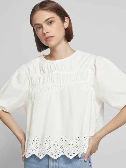 PIECES Relaxed Fit Bluse aus reiner Baumwolle Modell 'SALMINA' Offwhite 3