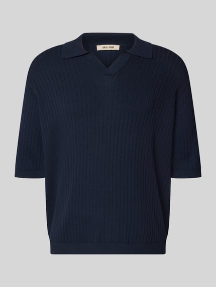 Produktfoto, Relaxed Fit Poloshirt aus Viskose-Mix Modell 'FLINT' von Only & Sons in Dunkelblau, unifarben, strukturierte Oberfläche