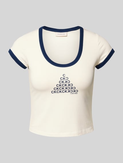 Calvin Klein Jeans Cropped T-Shirt mit Rundhalsausschnitt Ecru 2