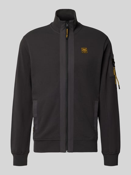 Produktfoto, Sweatjacke mit Stehkragen und Reißverschluss von PME Legend aus Baumwoll-Elasthan-Mix, Strukturmuster, Regular Fit, schwarze Farbe