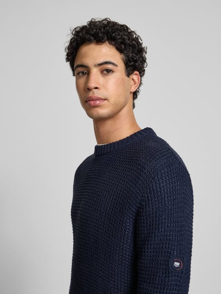 JACK & JONES Strickpullover mit gerippten Abschlüssen Modell 'LINK' Marine 3