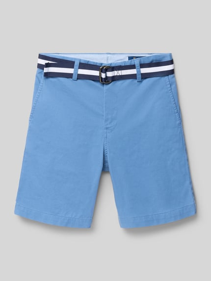 Produktfoto, Regular Fit Bermudas aus Baumwoll-Mix Modell 'BEDFORD' von Polo Ralph Lauren Teens in Optik: Unifarben, Materialverarbeitung Webstruktur, Logo-Stitching, Gürtelschlaufen und Gürtel, seitliche Eingrifftaschen, Gesäßtaschen mit Knopf.
