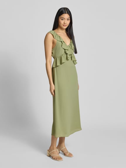 VILA Midikleid mit Volants Modell 'ELKE' Schilf 1