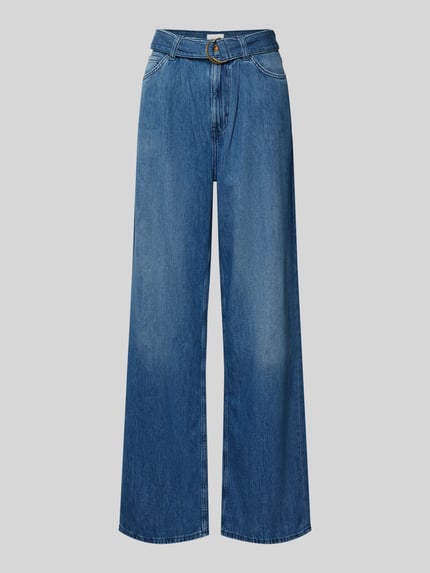 Produktfoto, niebieskie spodnie Loose Fit Jeans mit 5-Pocket-Design Modell 'Luise' od Mustang, bawełna, luźny krój, pasek, proste nogawki