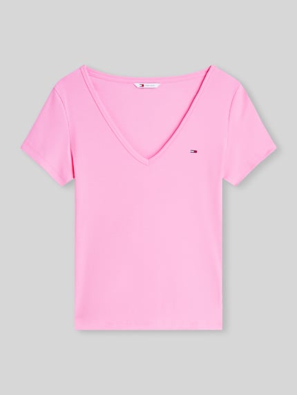 Tommy Jeans t-shirt o kroju slim fit z mieszanki bawełny Mocnoróżowy melanż 2