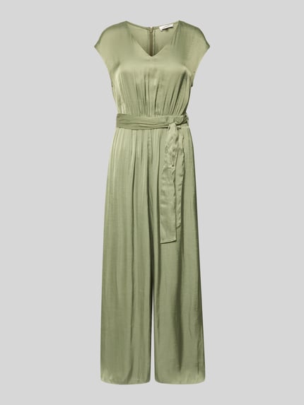 Produktfoto, Regular Fit Jumpsuit mit Taillengürtel zum Binden von s.Oliver RED LABEL, efekt: jednolity kolor, krój regular fit, dekolt w serek, zamek błyskawiczny, bez rękawów, wpuszczane kieszenie, wykończenie materiału: satyna