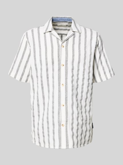 Produktfoto, Regular Fit Freizeithemd aus reiner Baumwolle von Tom Tailor, weiß mit grauen Streifen, glatte Textur, Herren Freizeithemd