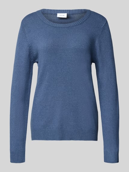 VILA Strickpullover mit gerippten Abschlüssen Rauchblau 2