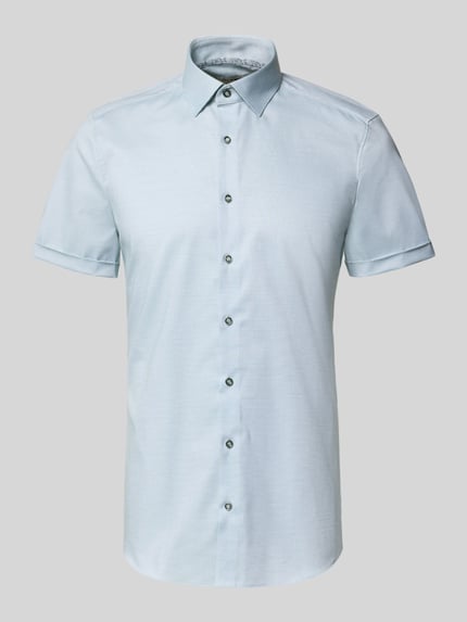 Produktfoto, Slim Fit Business-Hemd mit Kentkragen von OLYMP Level Five in Hellblau, feine Struktur, Knopfleiste, Baumwoll-Elasthan-Mix