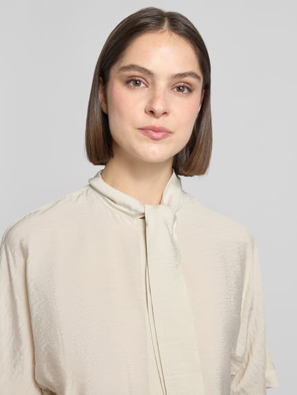 Marc O'Polo relaxed fit strikblouse van viscosemix Steengrijs - 3