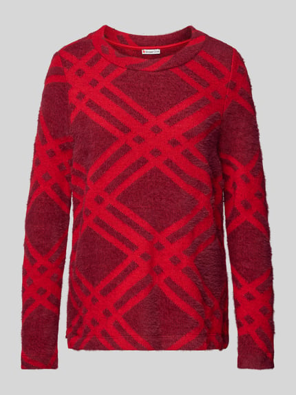 Street One Sweter z dzianiny z prążkowanym, okrągłym dekoltem Ciemnoczerwony 2