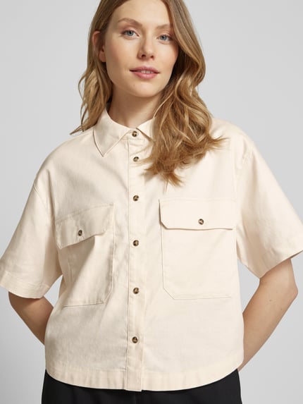 OPUS Relaxed fit blouse met paspelzakken op de borst, model 'Fringo' Zand - 3
