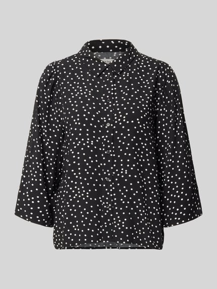 Produktfoto, Regular Fit Bluse aus Viskose mit 3/4-Arm Modell 'Bono' von LOLLYS LAUNDRY, wzór w kropki na całej powierzchni, kołnierzyk koszulowy, listwa guzikowa, rękaw o dł. 3/4, długość tyłu w rozmiarze S: 60 cm, długość rękawów w rozmiarze S: 45 cm