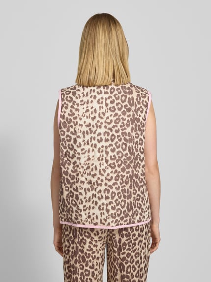 VILLA SOPHIE regular fit bodywarmer van mix van katoen en linnen model 'ROMI' Beige - 5